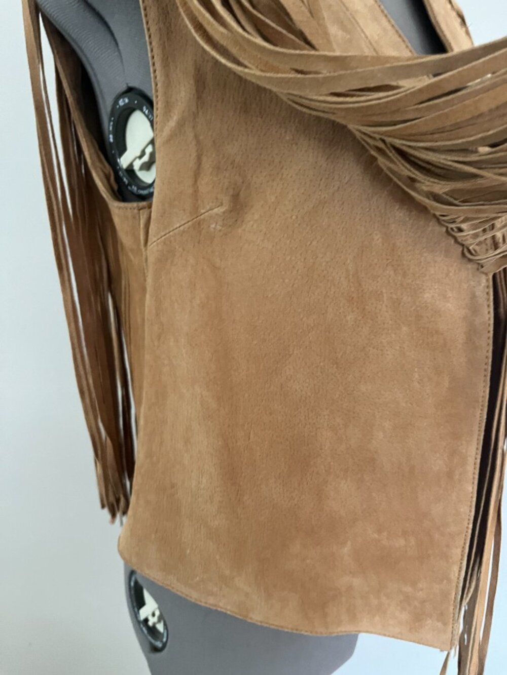 Forever 21 Sz M Light Brown Suede Leather Open Front Fringe Vest - Picture 9 of 12